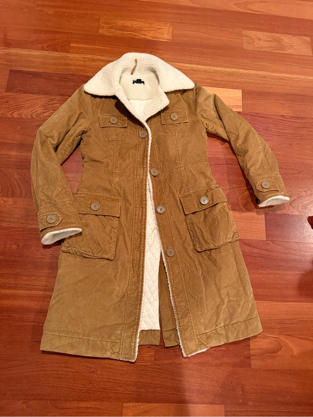 American Eagle Women’s Tan Corduroy Coat with Sherpa Lining